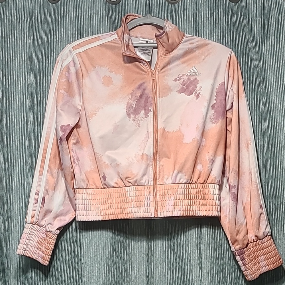 Adidas cropped peach tie-dye track jacket L / 14 zip up EUC‎ loose fit